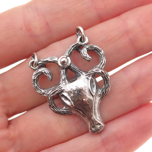 925 Sterling Silver Vintage Capricorn Zodiac Sign Oxidized Centerpiece Pendant