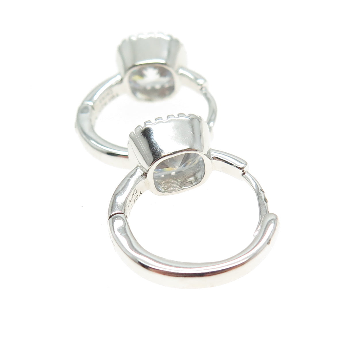 925 Sterling Silver Cushion-Cut Shaped C Z Huggie Earrings