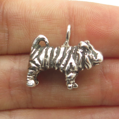 925 Sterling Silver Vintage Sharpei Dog Minimalist 3D Charm Pendant