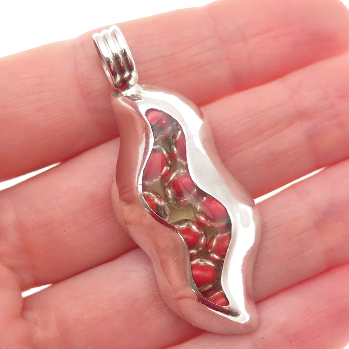 950 Silver Vintage Peruvian Huayruro Seeds Charm Pendant