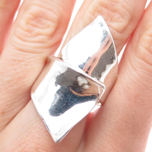 HAGIT GORALI 925 Sterling Silver Vintage Modernist Bypass Ring Size 9.25