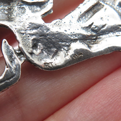 925 Sterling Silver Vintage Tribal Dancer Gemini Zodiac Sign Oxidized Pin Brooch