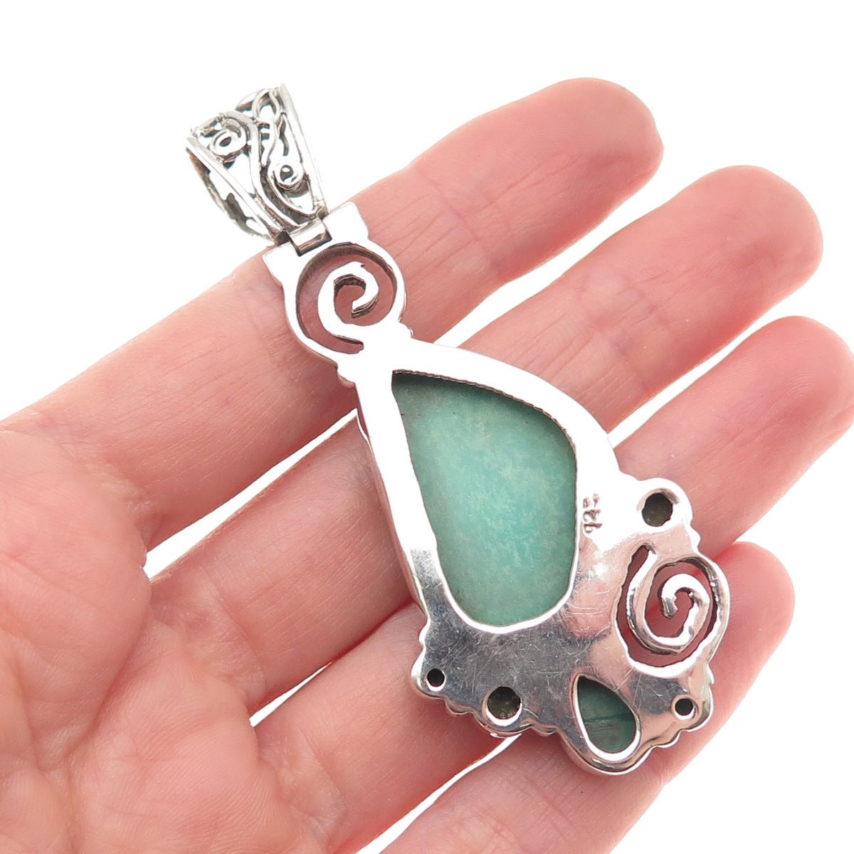 925 Sterling Silver Vintage Real Kingman Turquoise Modernist Spiral Pendant