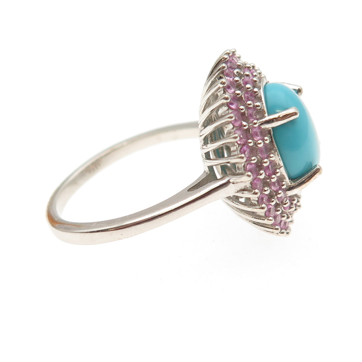 D'Joy 925 Sterling Real Sleeping Beauty Turquoise & Pink Sapphire Ring Size 8