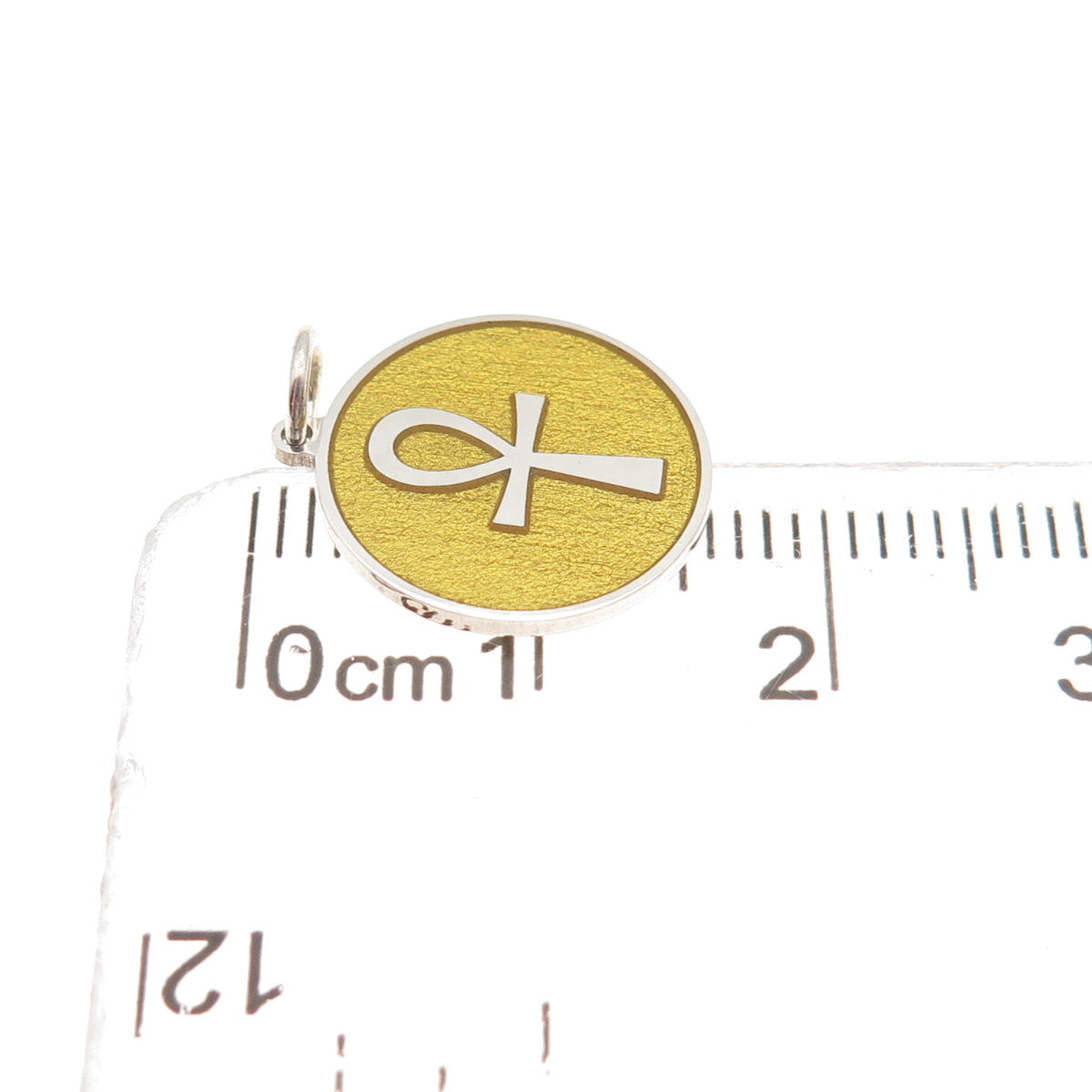 925 Sterling Silver Yellow Enamel Egyptian Ankh Mini Charm Pendant