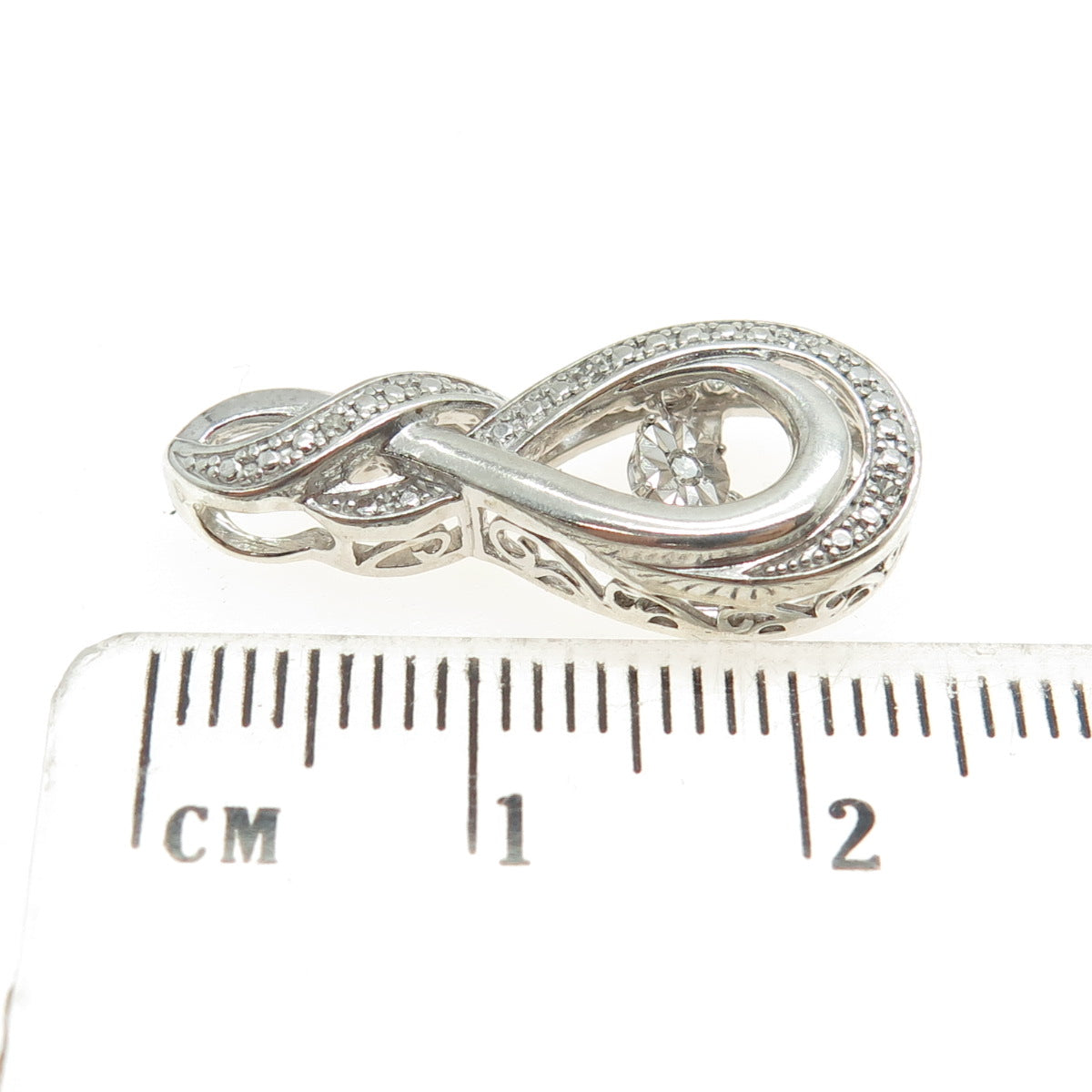 925 Sterling Silver Real Round-Cut Diamond Twisted Slide Pendant