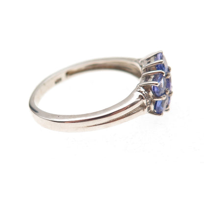 Chuck Clemency 925 Sterling Silver Real Oval-Cut Tanzanite Floral Ring Size 8.25