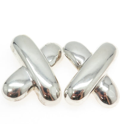 925 Sterling Silver Vintage Puffy "X" Kisses Modernist Clip On Earrings