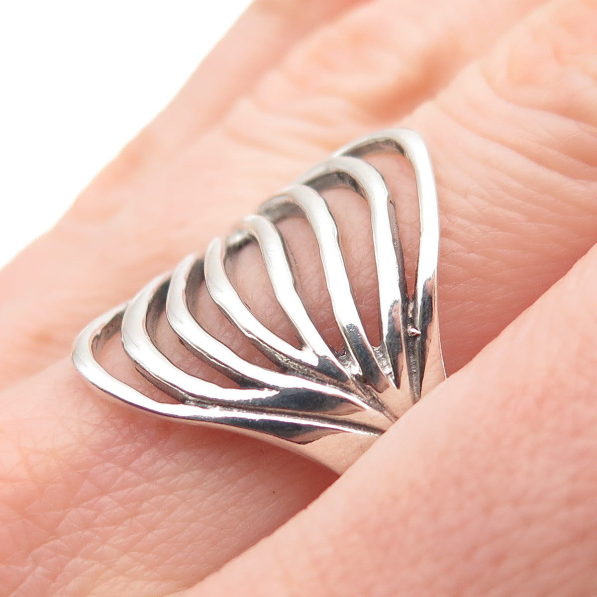 925 Sterling Silver Vintage Modernist Multi-Row Oxidized Ring Size 10