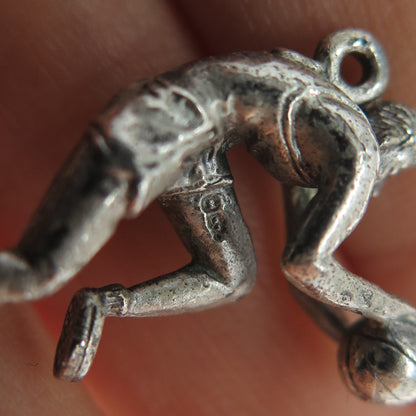CREED 925 Sterling Silver Vintage Basketball Player Oxidized Charm Pendant