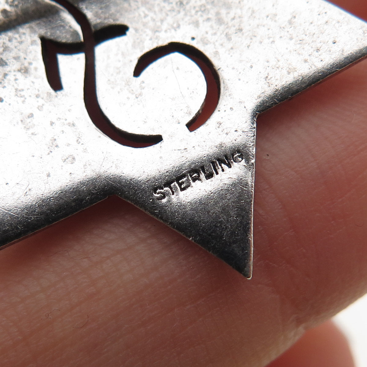 925 Sterling Antique Marcasite Letter F Star of David Pendant (missing 2 stones)