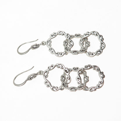 925 Sterling Silver Vintage Floral Scroll Circle Link Dangle Earrings