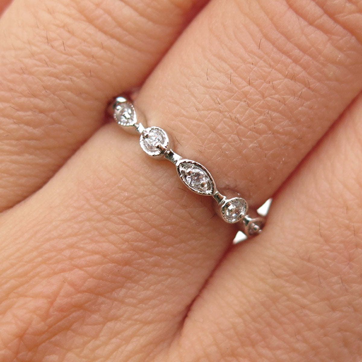 925 Sterling Silver Round-Cut C Z All Around Eternity Stackable Band Ring Size 6