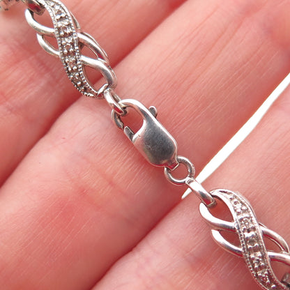 925 Sterling Silver Real Round-Cut Diamond Infinity Link Bracelet 7"