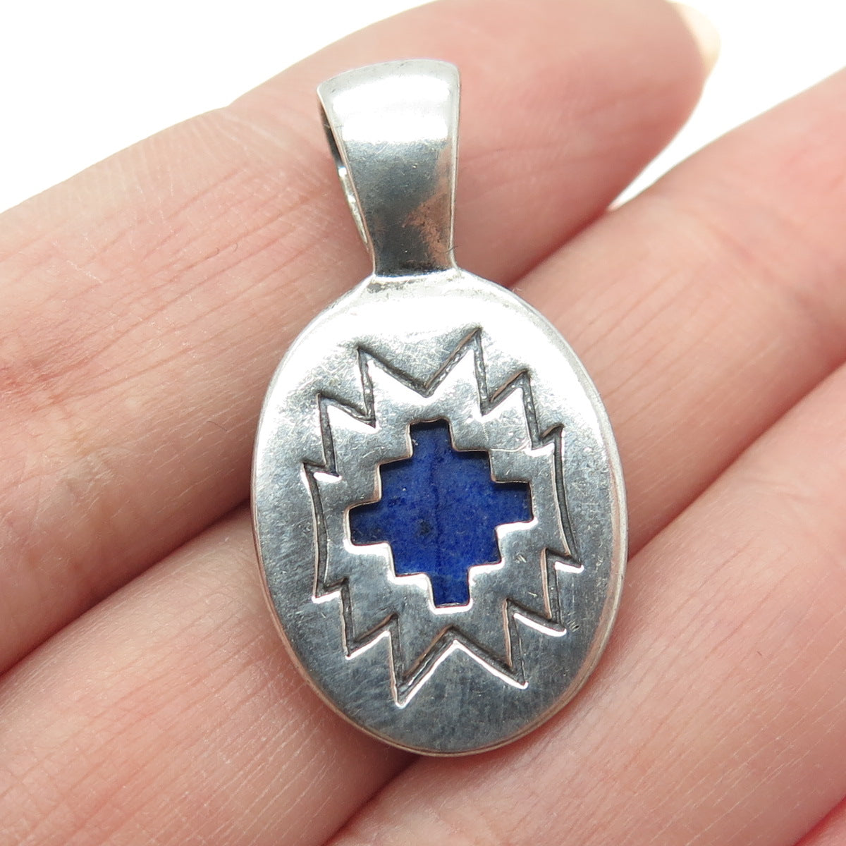 CAROLYN POLLACK 925 Sterling Silver Vintage Southwestern Lapis Lazuli Pendant