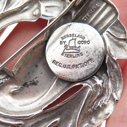 Norseland by CORO 925 Sterling Silver Antique Art Deco Dove Oxidized Pin Brooch