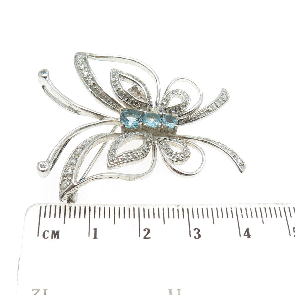 925 Sterling Silver Round-Cut Blue & White C Z Butterfly Pin Brooch