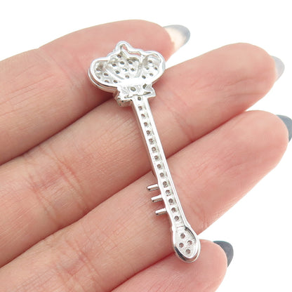 925 Sterling Silver Real Round-Cut Diamond Royal Key Slide Pendant