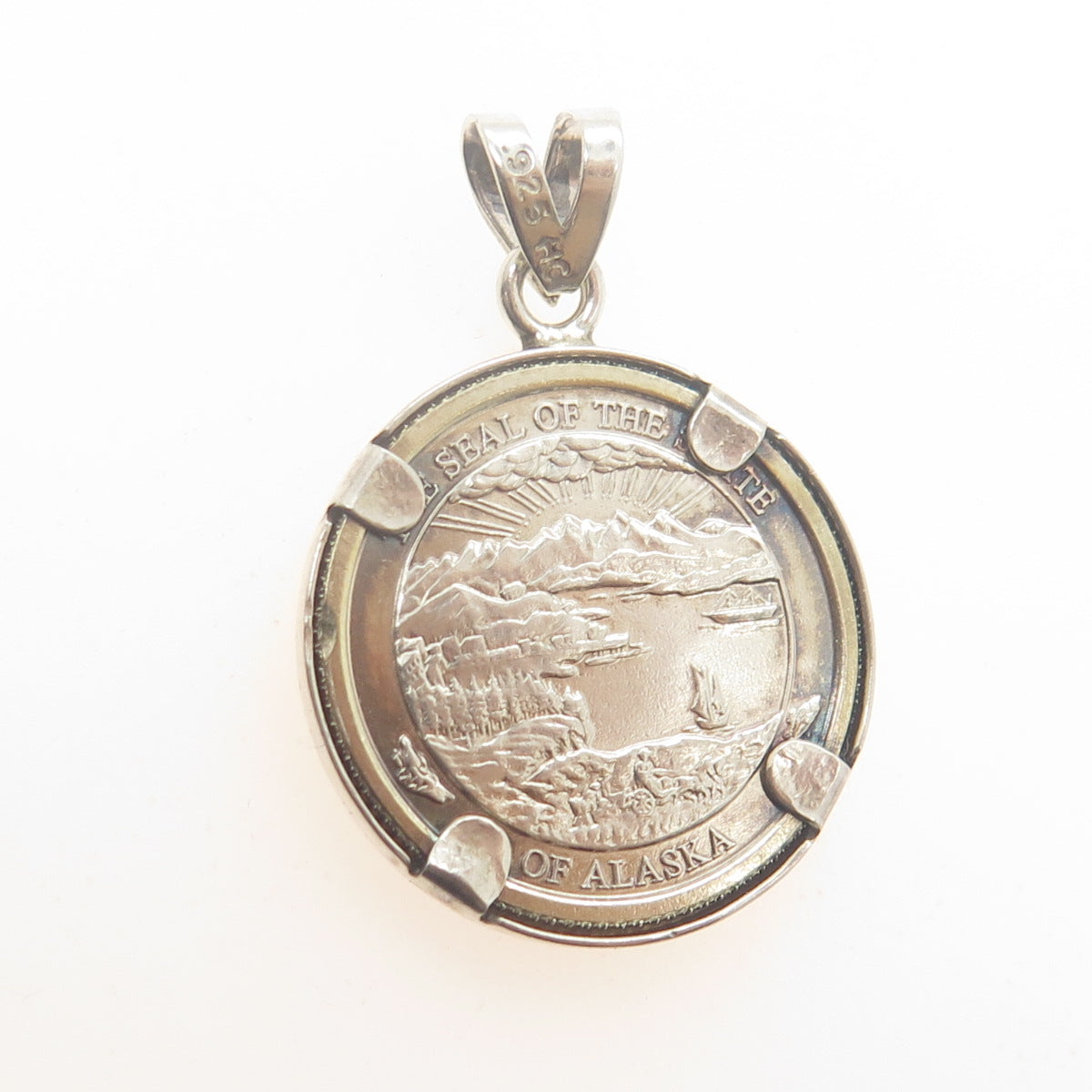 925 Sterling Silver 2-Tone Vintage The Seal Of The State Of Alaska Medal Pendant