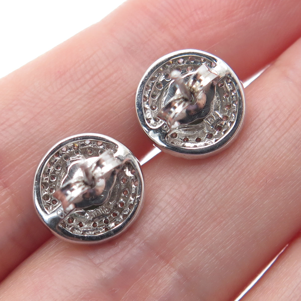 925 Sterling Silver Round-Cut Green & White C Z Stud Earrings