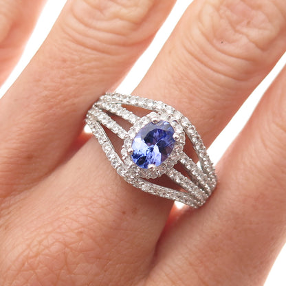 Chuck Clemency 925 Sterling Silver Real Tanzanite & White Topaz Ring Size 8.25