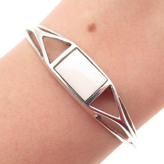 Old Pawn 925 Sterling Silver Vintage White Onyx Tribal Adjustable Bracelet 5.25"