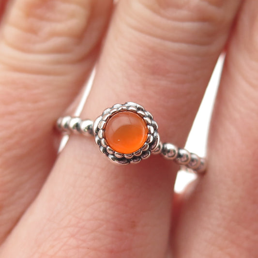 PANDORA 925 Sterling Silver Real Carnelian Birthday Blooms July Ring Size 8.25
