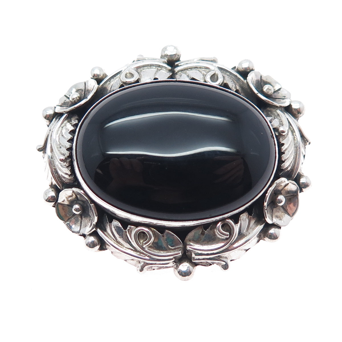 Ramona Loloma Hopi Old Pawn Sterling Silver Vintage Black Onyx Feather Brooch