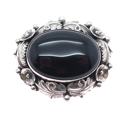 Ramona Loloma Hopi Old Pawn Sterling Silver Vintage Black Onyx Feather Brooch