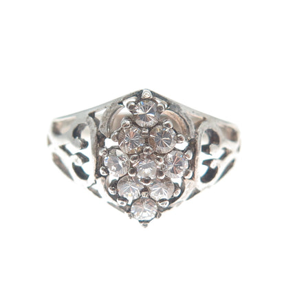 925 Sterling Silver Round-Cut Shaped C Z Ornate Oxidized Ring Size 6