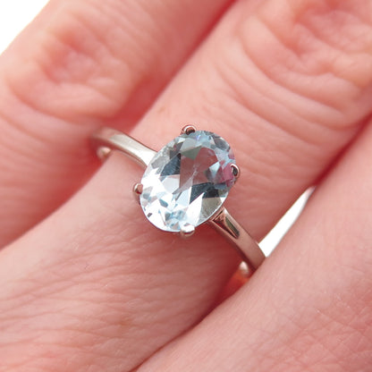 Dazzlers 925 Sterling Silver Real Oval-Cut Blue Topaz Ring Size 6