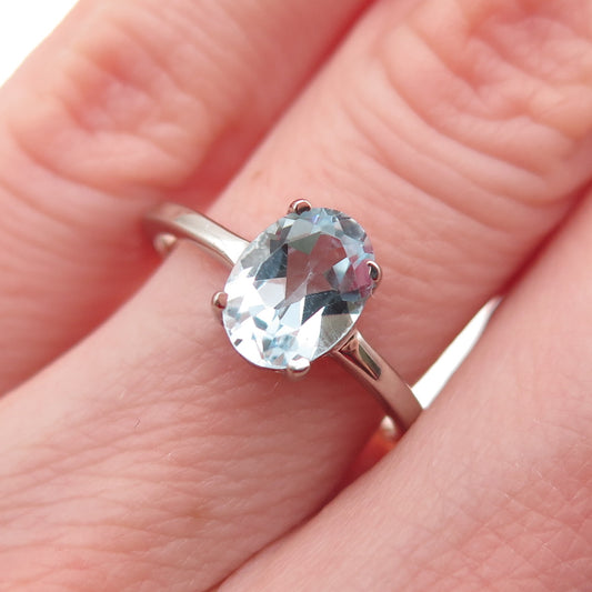 Dazzlers 925 Sterling Silver Real Oval-Cut Blue Topaz Ring Size 6