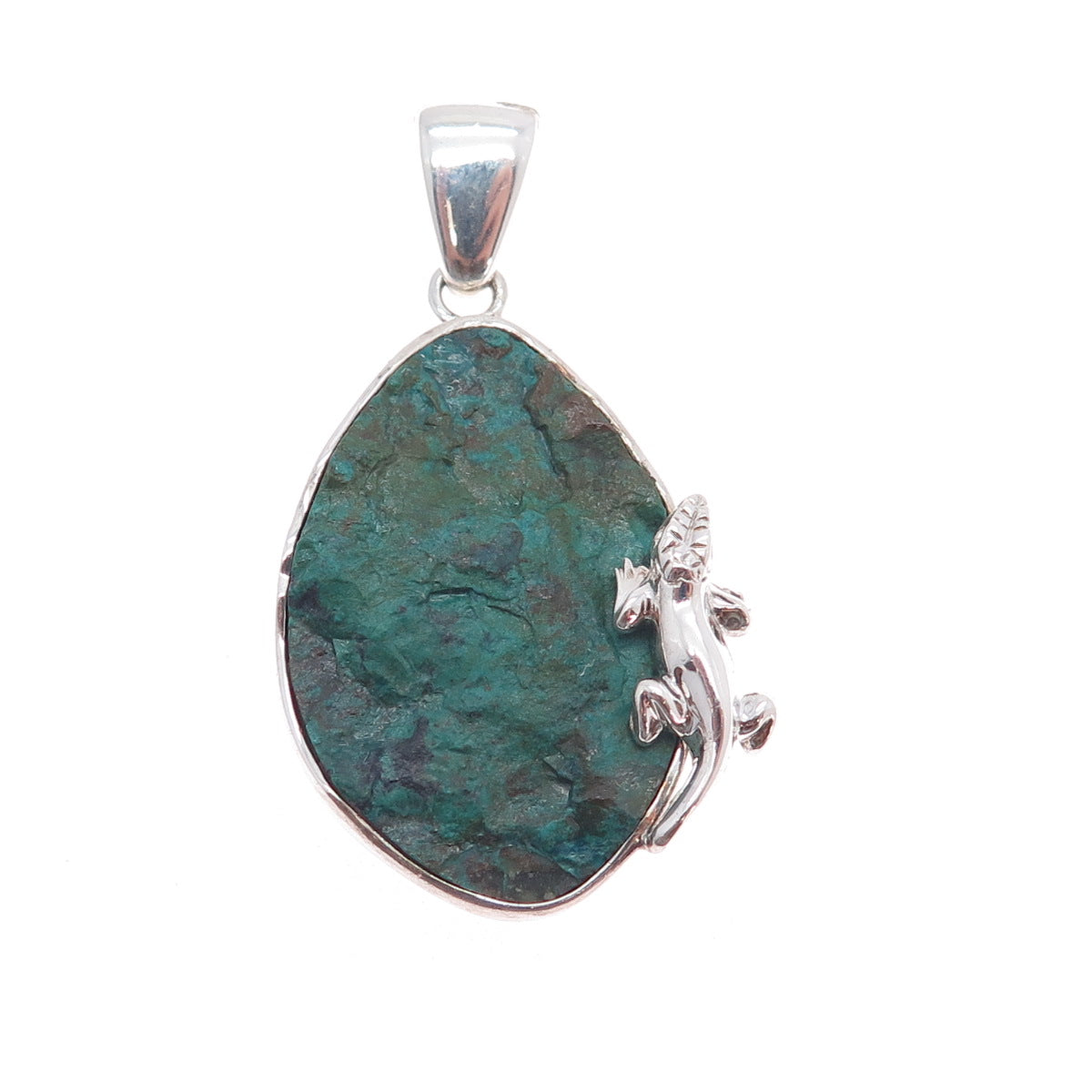 925 Sterling Silver Vintage Real Royston Turquoise Lizard Pendant