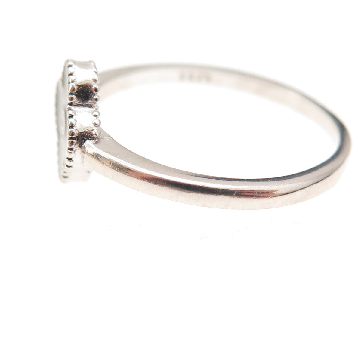 925 Sterling Silver Black Enamel & C Z Floral Ring Size 10