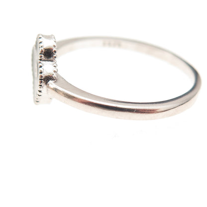 925 Sterling Silver Black Enamel & C Z Floral Ring Size 10