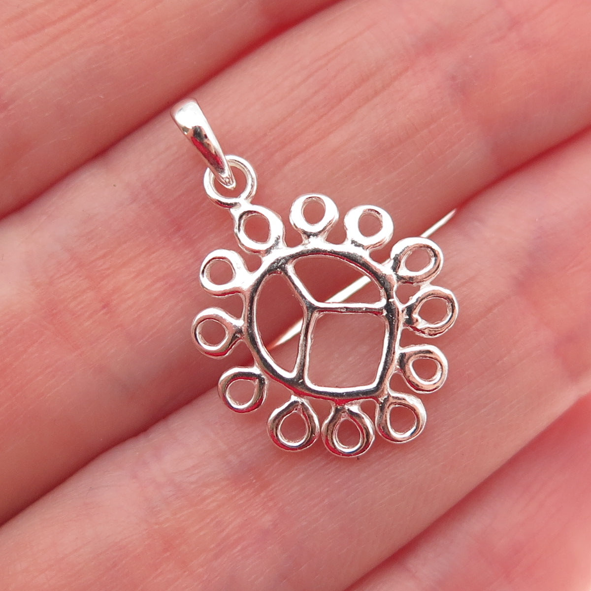 925 Sterling Silver Vintage Peace Symbol Swirl Charm Pendant