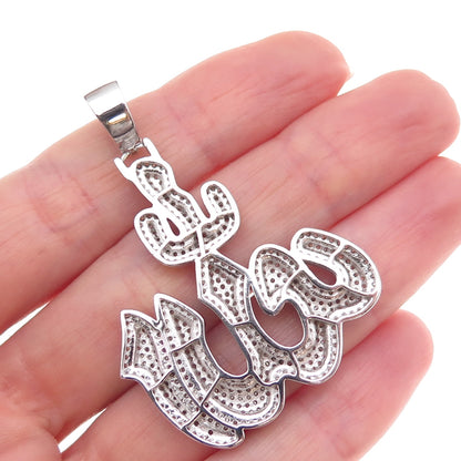 925 Sterling Silver Round-Cut C Z Allah Arabic Script Pendant