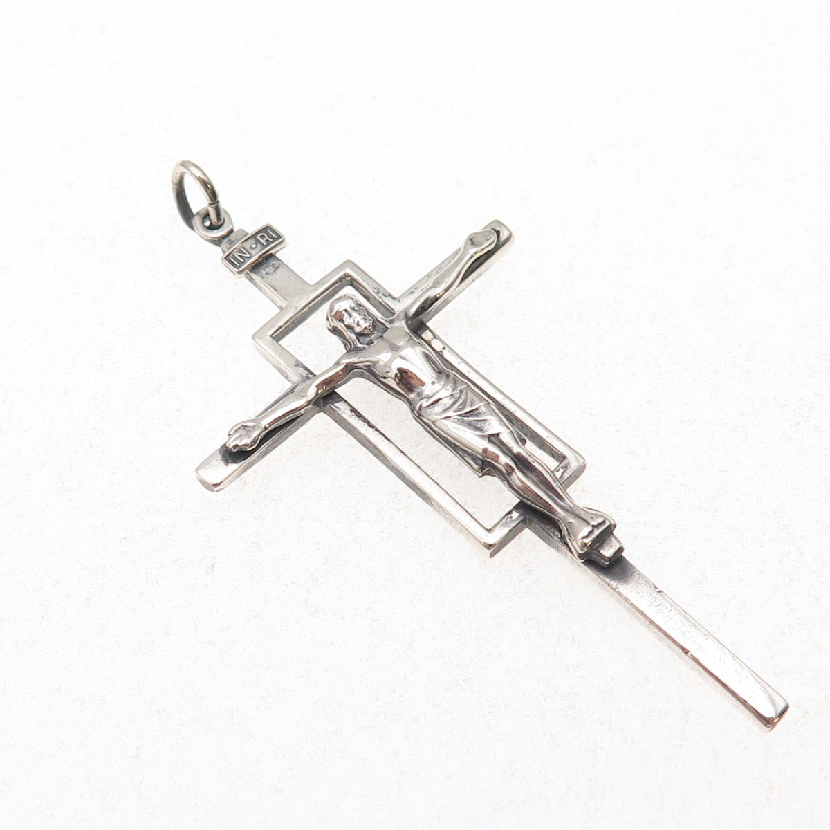 Creed 925 Sterling Silver Vintage Crucifix Cross Religious Oxidized Pendant