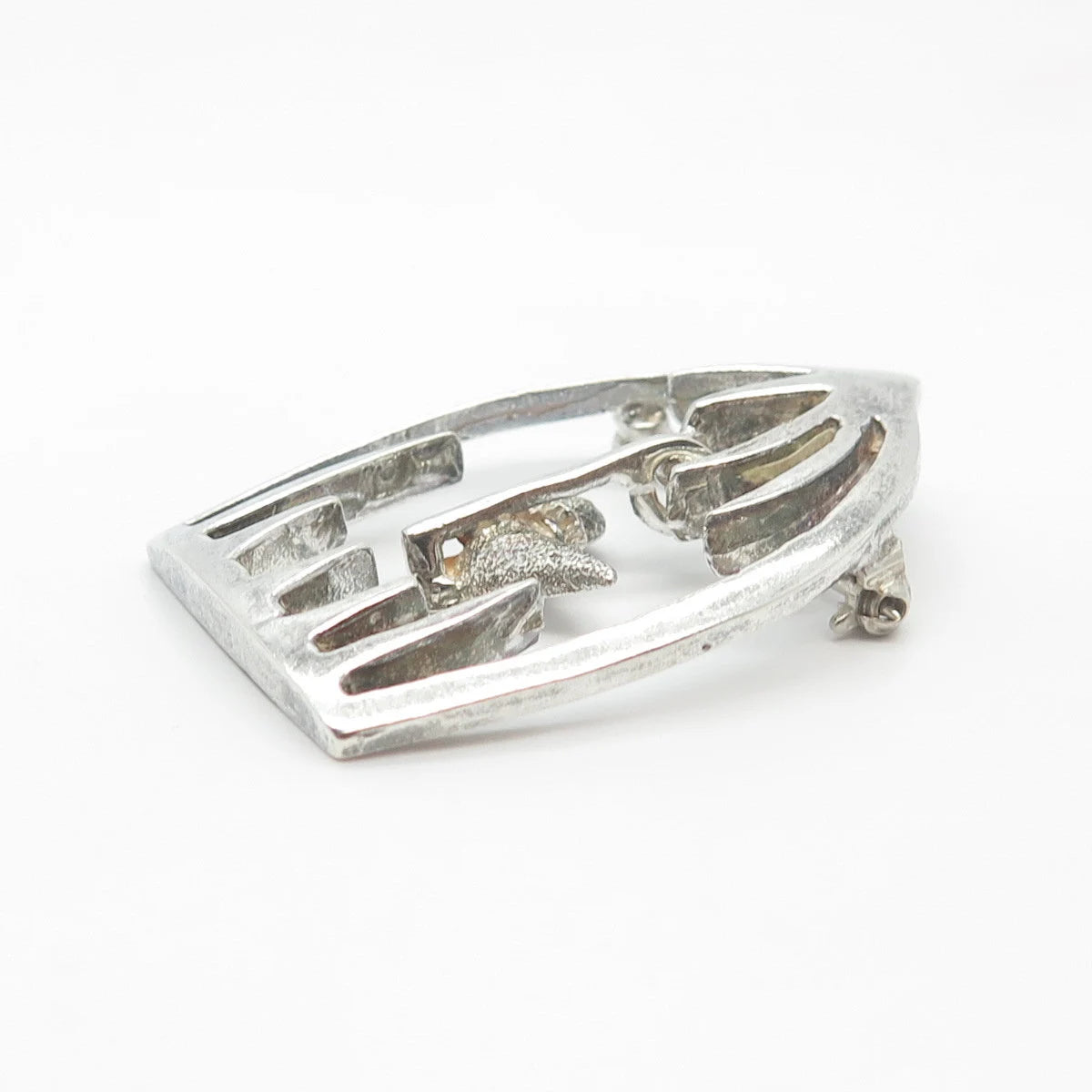 925 Sterling Silver Vintage Mexico Bird In A Cage Pin Brooch