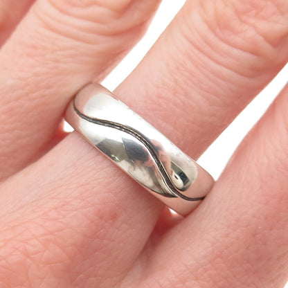 925 Sterling Silver Vintage Wave Oxidized Band Ring Size 10.25