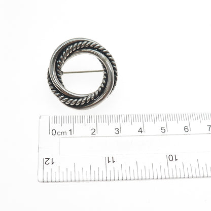 925 Sterling Silver Vintage Mexico Interlocked Trinity Oxidized Pin Brooch
