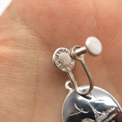 925 Sterling Silver Vintage Siam Niello City Skyline Screw Back Esrrings