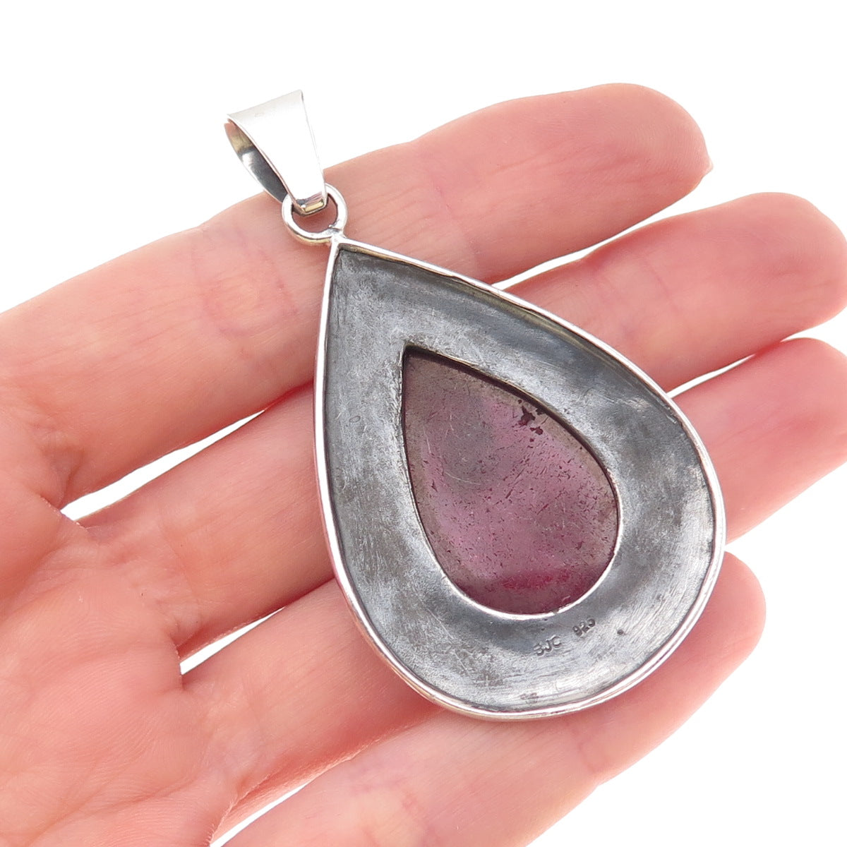 Samuel Benham Sterling Silver Vintage Real Ruby Floral Scroll Oxidized Pendant