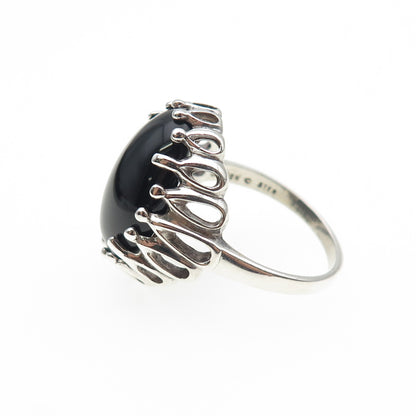 KABANA 925 Sterling Silver Vintage Real Black Onyx Modernist Ring Size 8.25