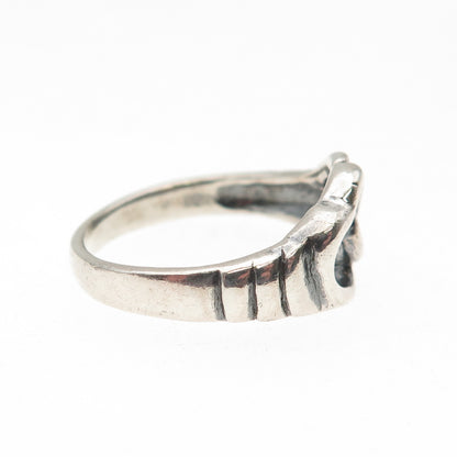925 Sterling Silver Vintage Modernist Interlocked Heart Ring Size 7.75