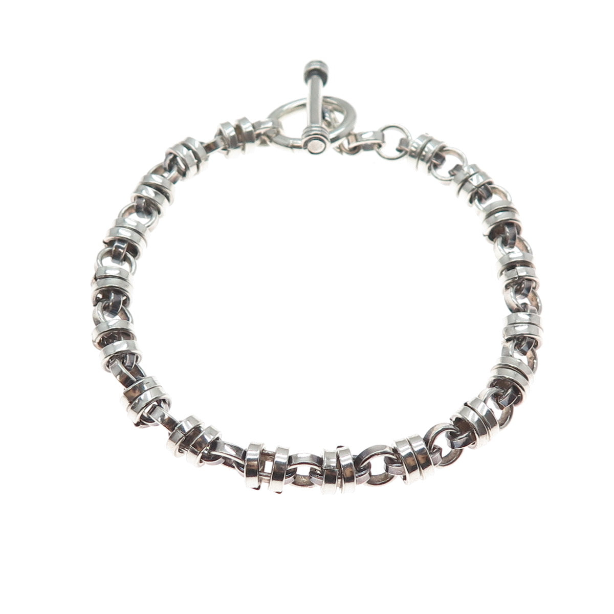 925 Sterling Silver Vintage Modernist Anchor Link Oxidized Bracelet 6.75"