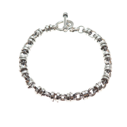 925 Sterling Silver Vintage Modernist Anchor Link Oxidized Bracelet 6.75"