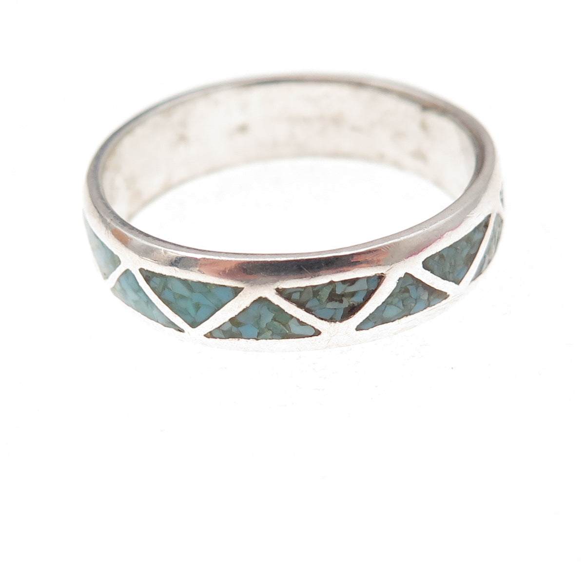 Old Pawn 925 Sterling Silver Vintage Turquoise Inlay Tribal Band Ring Size 11.5