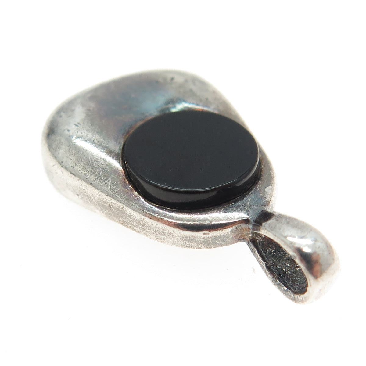 925 Sterling Silver Vintage Israel Real Black Onyx Modernist Minimalist Pendant