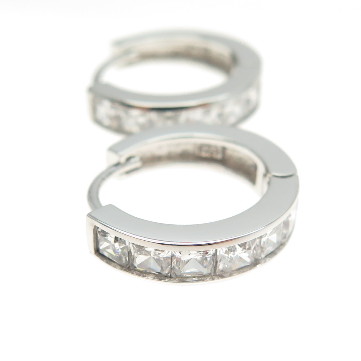 925 Sterling Silver Princess-Cut C Z Hoop Earrings